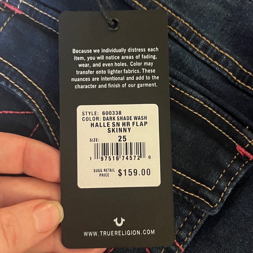 True Religion Women’s Skinny, high rise Flap-pocket PINK stitching! NWT - Picture 7 of 14